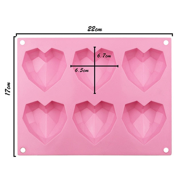 SILICONLOVE 3D Diamond Love Heart Shape Silicone Molds for Baking Sponge Chiffon Mousse Dessert Cake Molds Food Grade